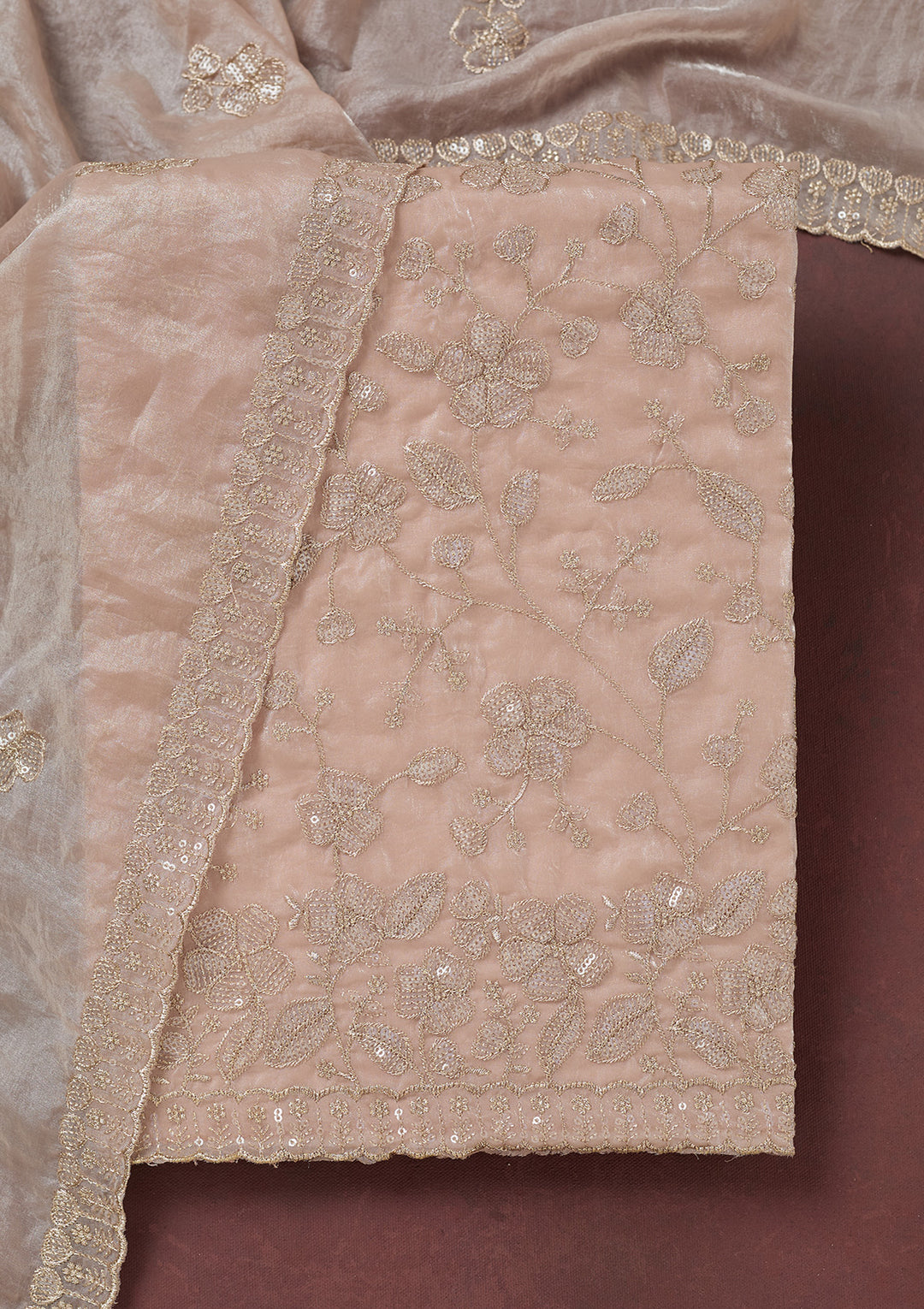 Beige Sequins Semi Crepe Unstitched Salwar Suit