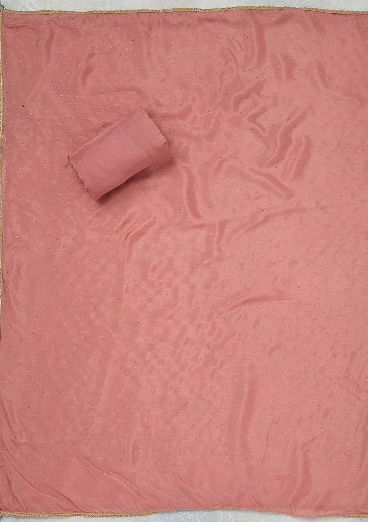 Onion Pink Zariwork (Gold) Organza Unstitched Salwar Suit