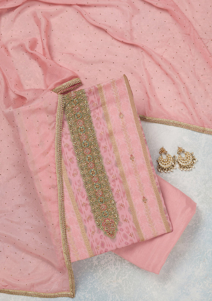 Baby Pink Zariwork (Gold) Organza Unstitched Salwar Suit