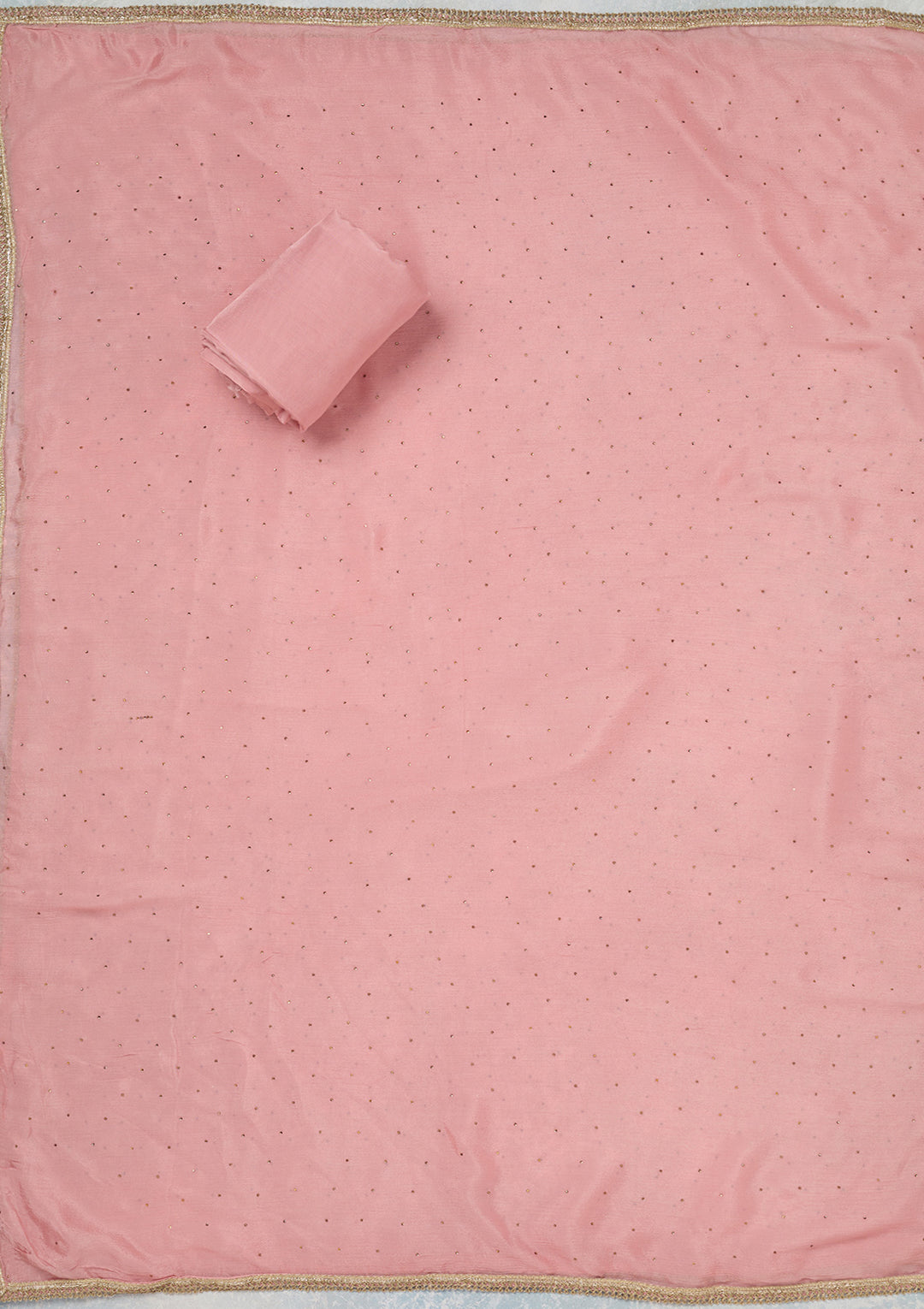 Baby Pink Zariwork (Gold) Organza Unstitched Salwar Suit