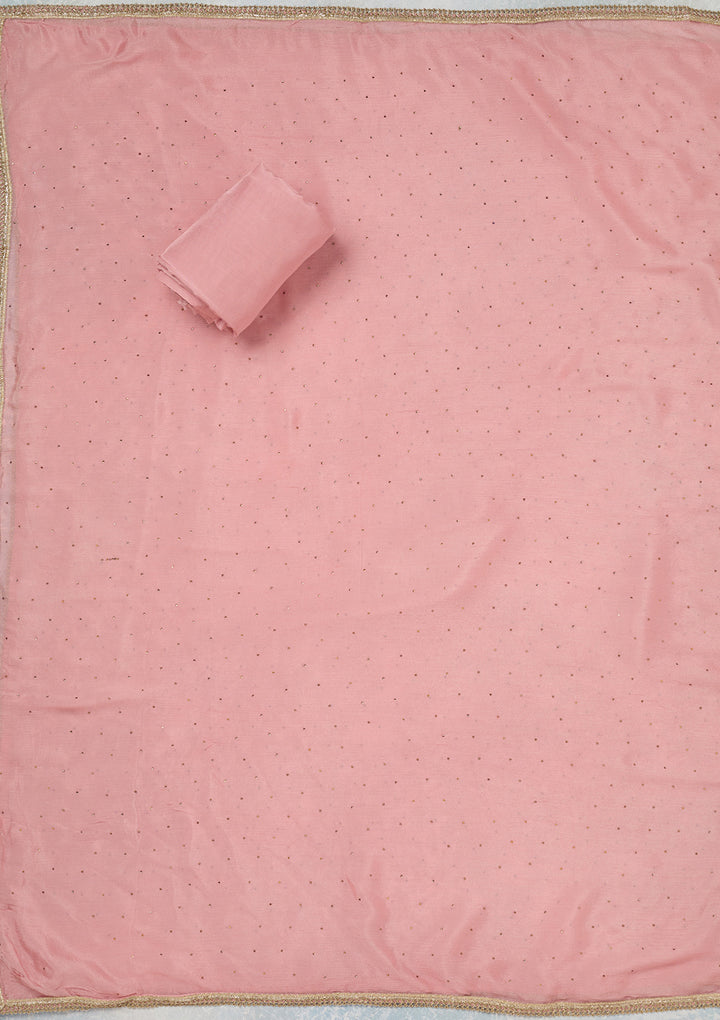 Baby Pink Zariwork (Gold) Organza Unstitched Salwar Suit