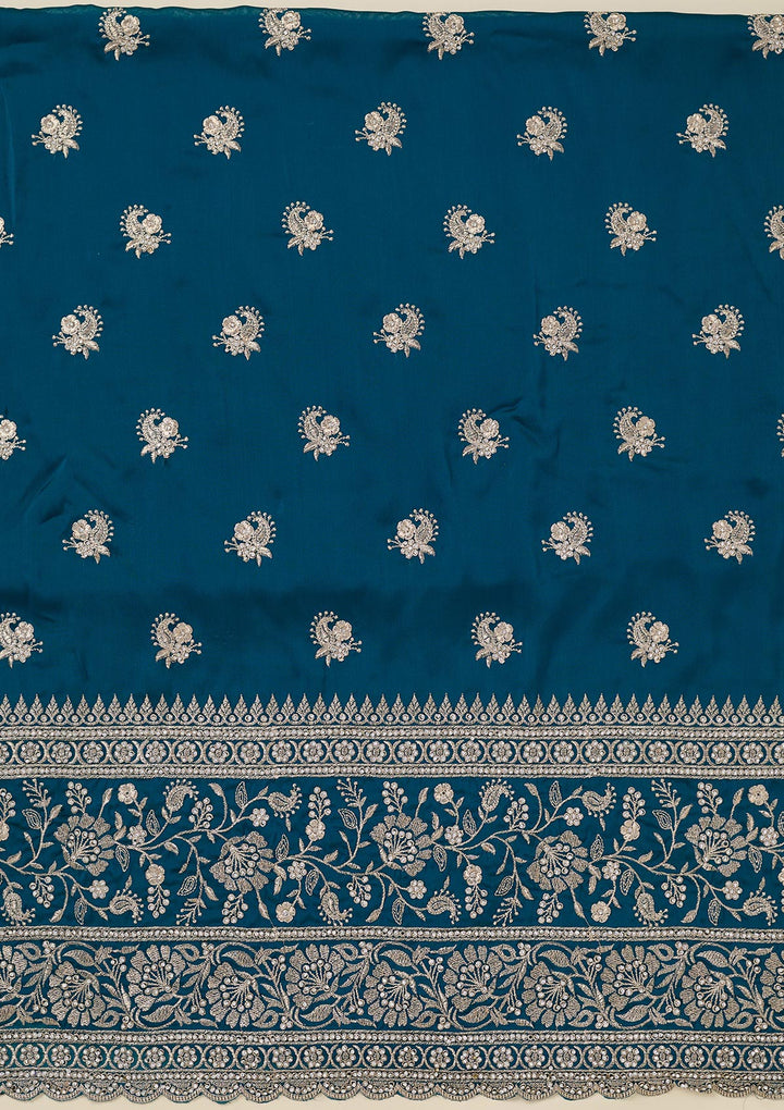 Peacock Blue Zariwork (Silver) Semi Crepe Unstitched Salwar Suit