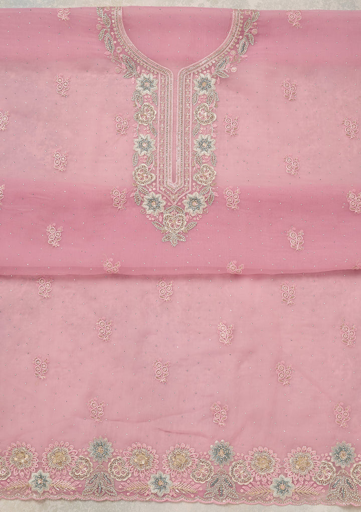 Baby Pink Zariwork (Silver) Organza Unstitched Salwar Suit