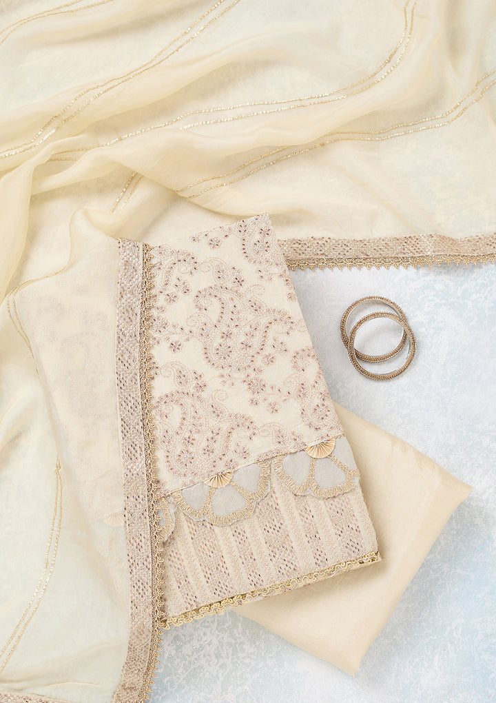 Cream Zariwork Tissue Unstitched Salwar Suit
