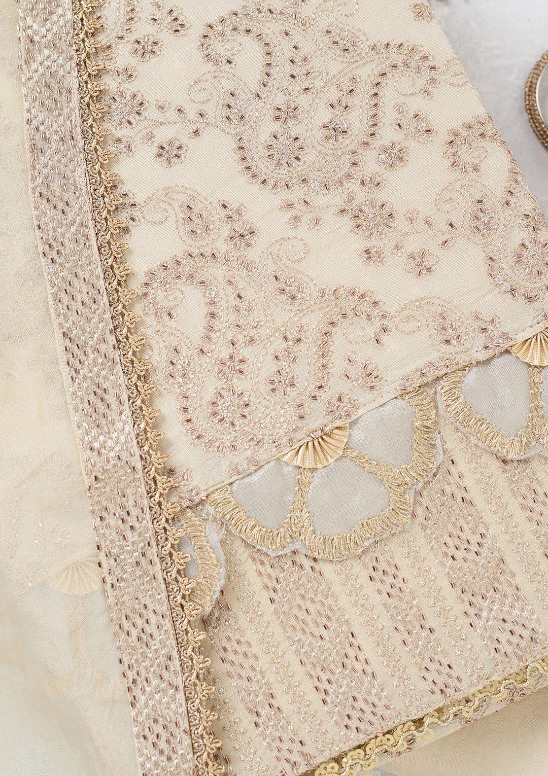 Cream Zariwork Tissue Unstitched Salwar Suit