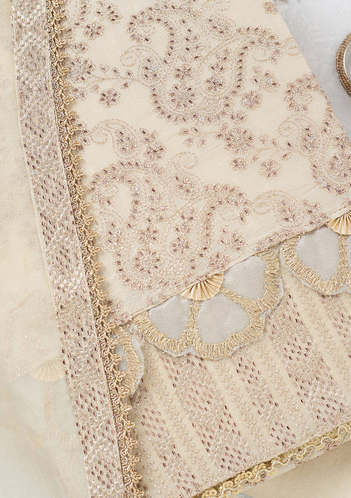 Cream Zariwork Tissue Unstitched Salwar Suit
