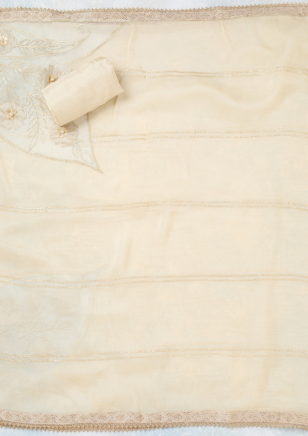 Cream Zariwork Tissue Unstitched Salwar Suit