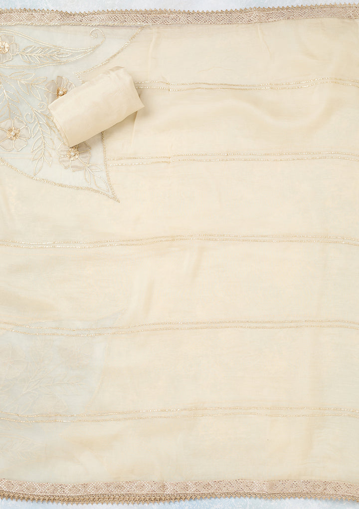 Cream Zariwork Tissue Unstitched Salwar Suit