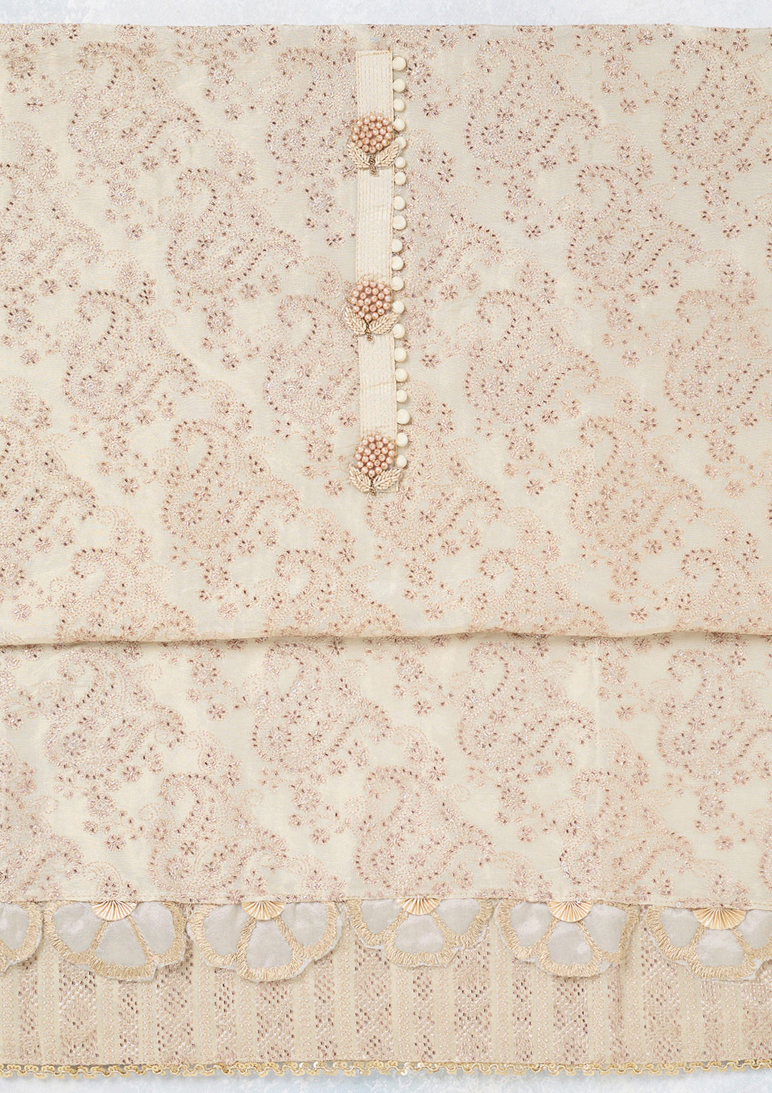 Cream Zariwork Tissue Unstitched Salwar Suit