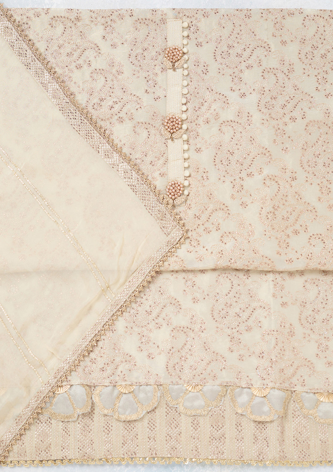 Cream Zariwork Tissue Unstitched Salwar Suit