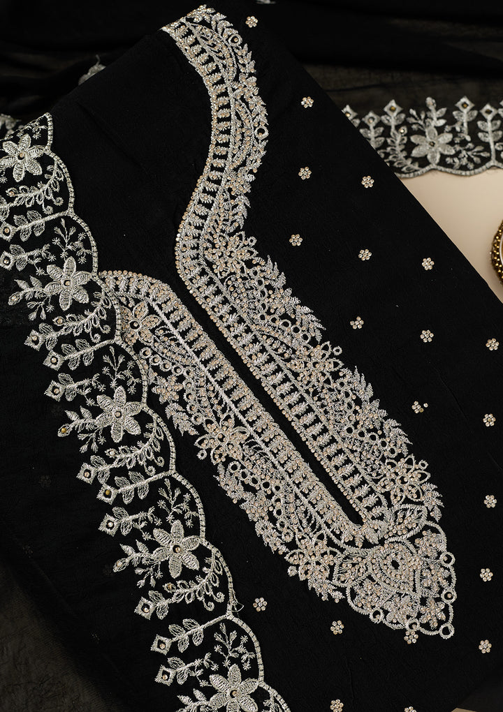 Black Zariwork (Gold) Soft Raw Silk Unstitched Salwar Suit