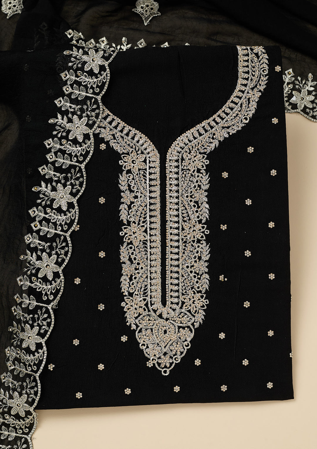 Black Zariwork (Gold) Soft Raw Silk Unstitched Salwar Suit