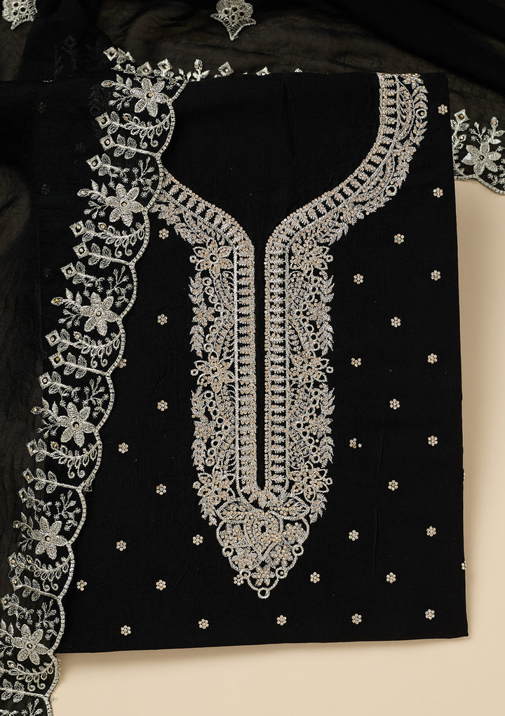 Black Zariwork (Gold) Soft Raw Silk Unstitched Salwar Suit