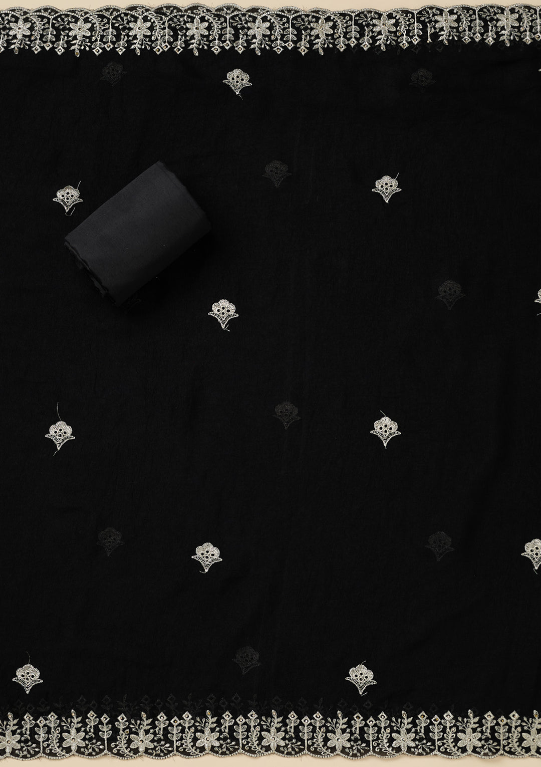 Black Zariwork (Gold) Soft Raw Silk Unstitched Salwar Suit