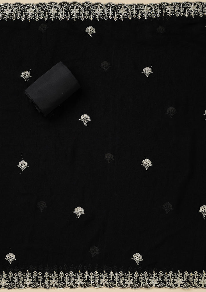 Black Zariwork (Gold) Soft Raw Silk Unstitched Salwar Suit