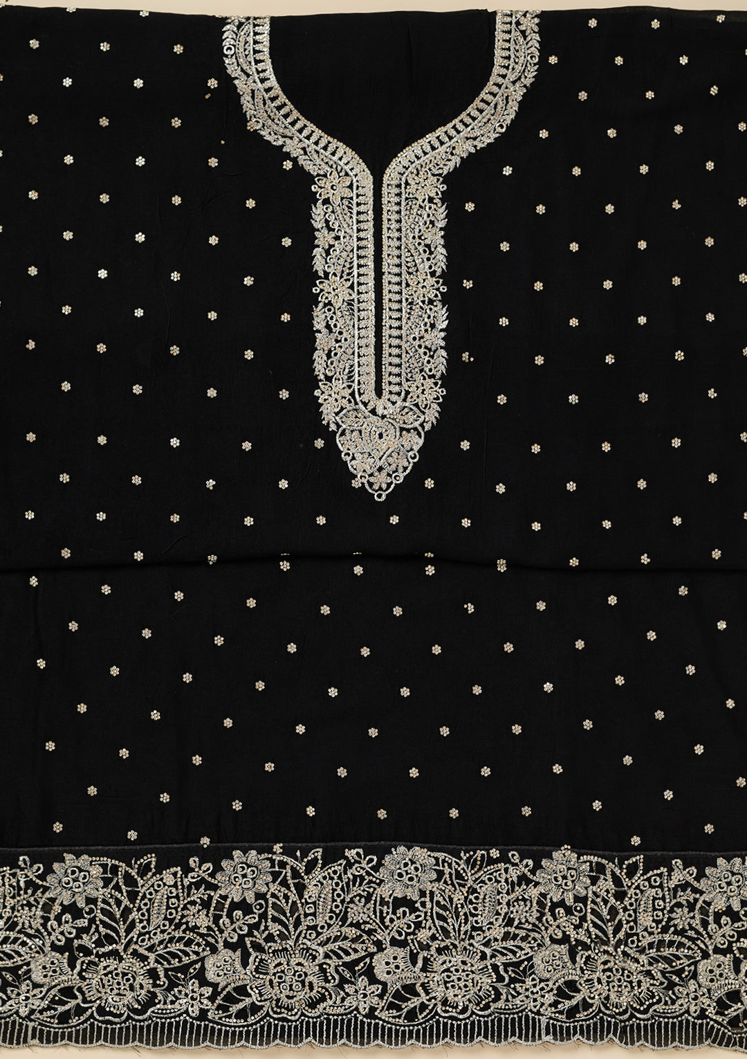 Black Zariwork (Gold) Soft Raw Silk Unstitched Salwar Suit