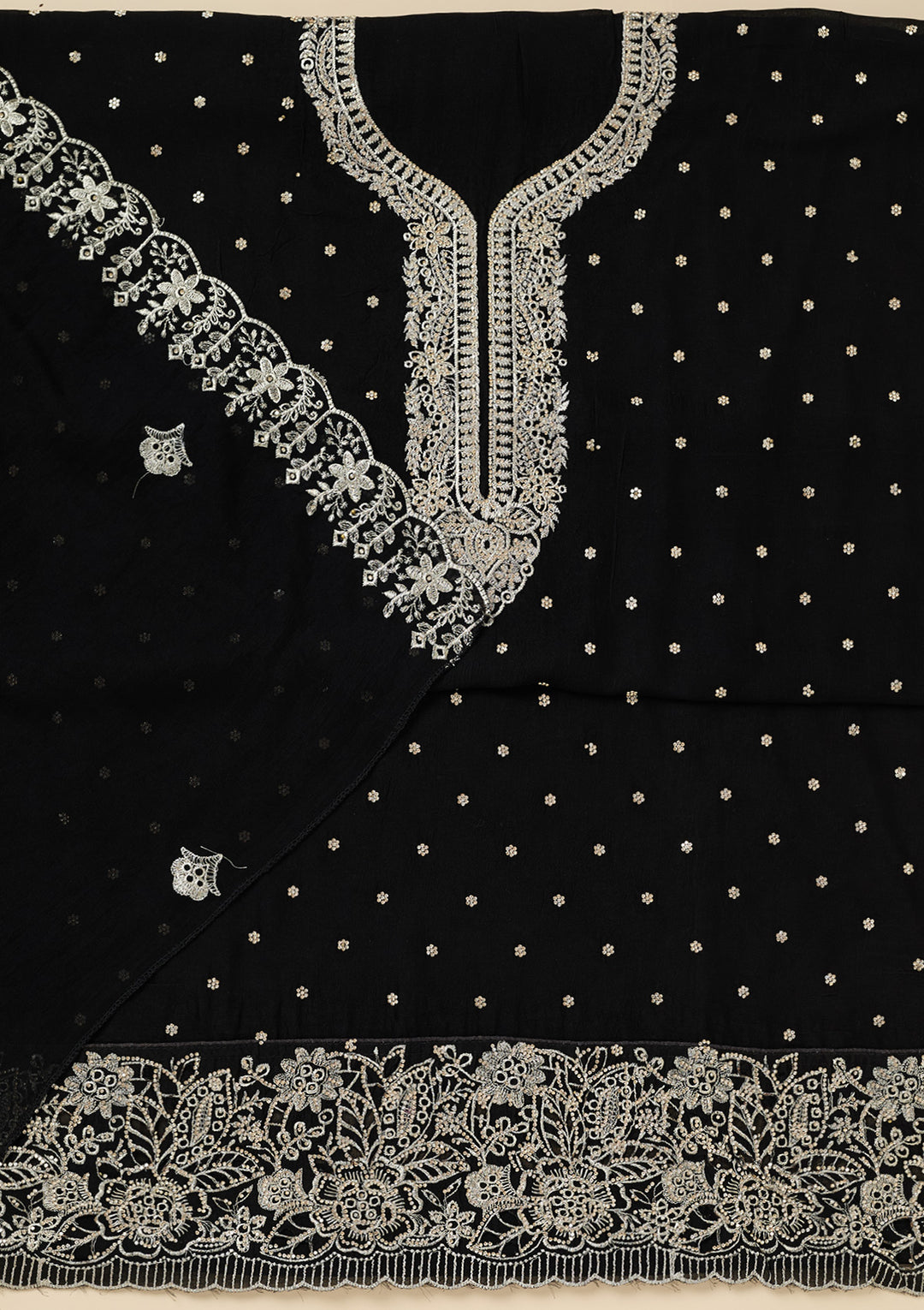 Black Zariwork (Gold) Soft Raw Silk Unstitched Salwar Suit