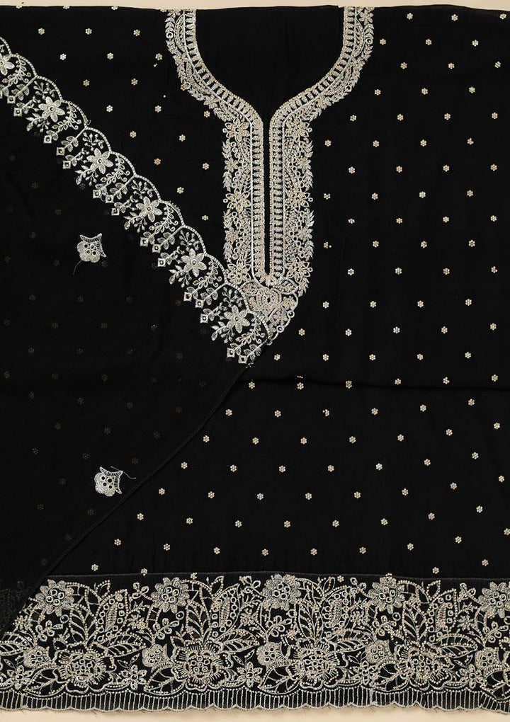 Black Zariwork (Gold) Soft Raw Silk Unstitched Salwar Suit
