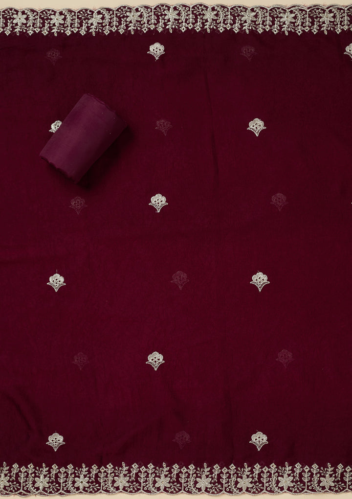 Maroon Zariwork (Gold) Soft Raw Silk Unstitched Salwar Suit