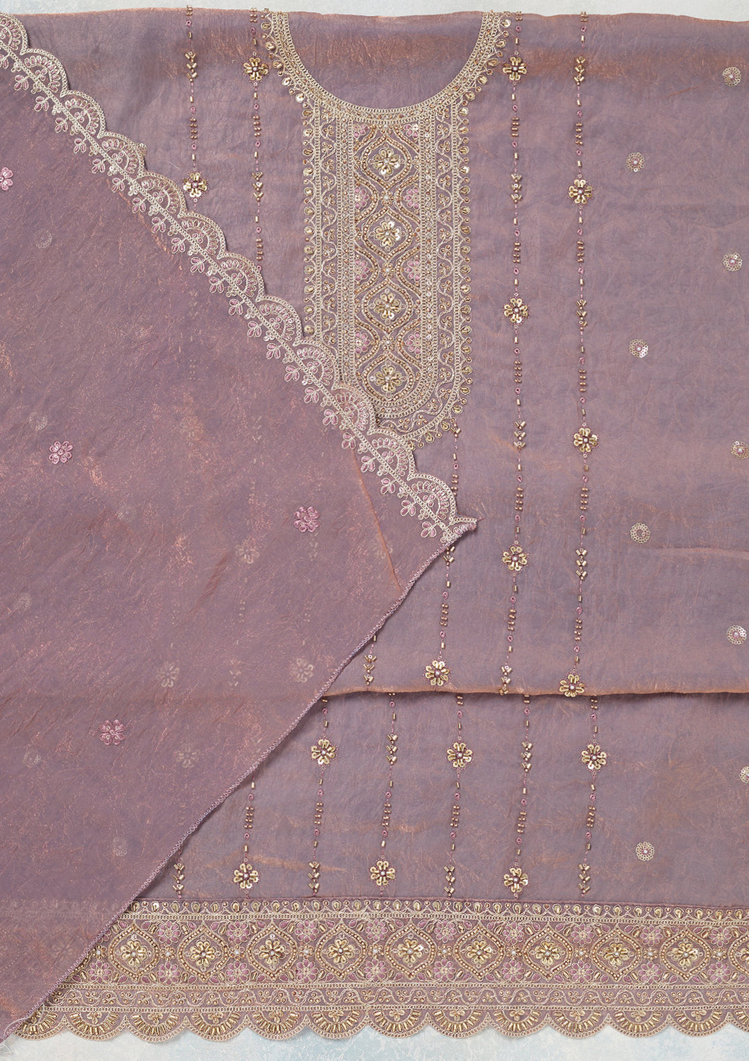 Lavender Cutdana Tissue Unstitched Salwar Suit