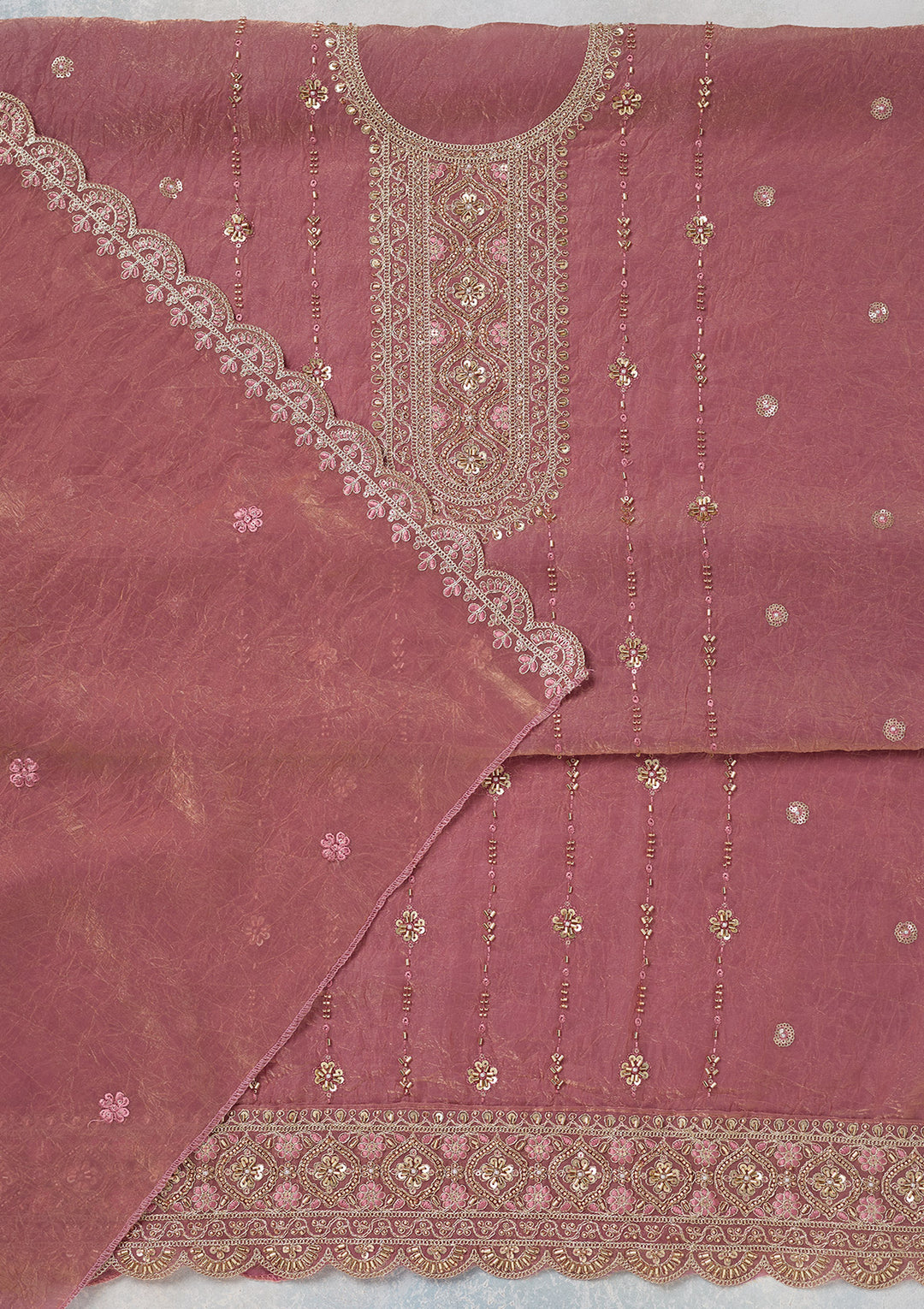 Onion Pink Cutdana Tissue Unstitched Salwar Suit