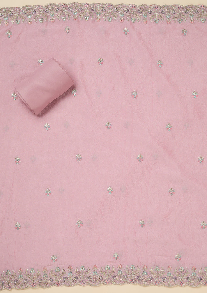 Pink Zariwork (Gold) Chinon Unstitched Salwar Suit