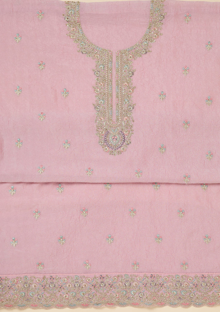 Pink Zariwork (Gold) Chinon Unstitched Salwar Suit