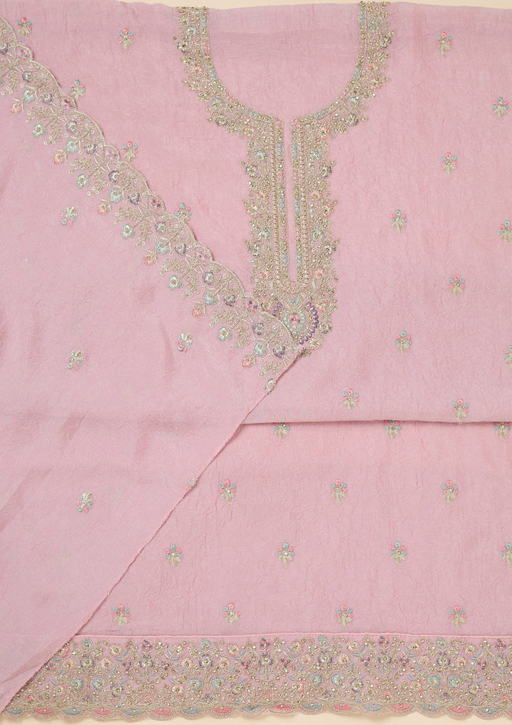 Pink Zariwork (Gold) Chinon Unstitched Salwar Suit