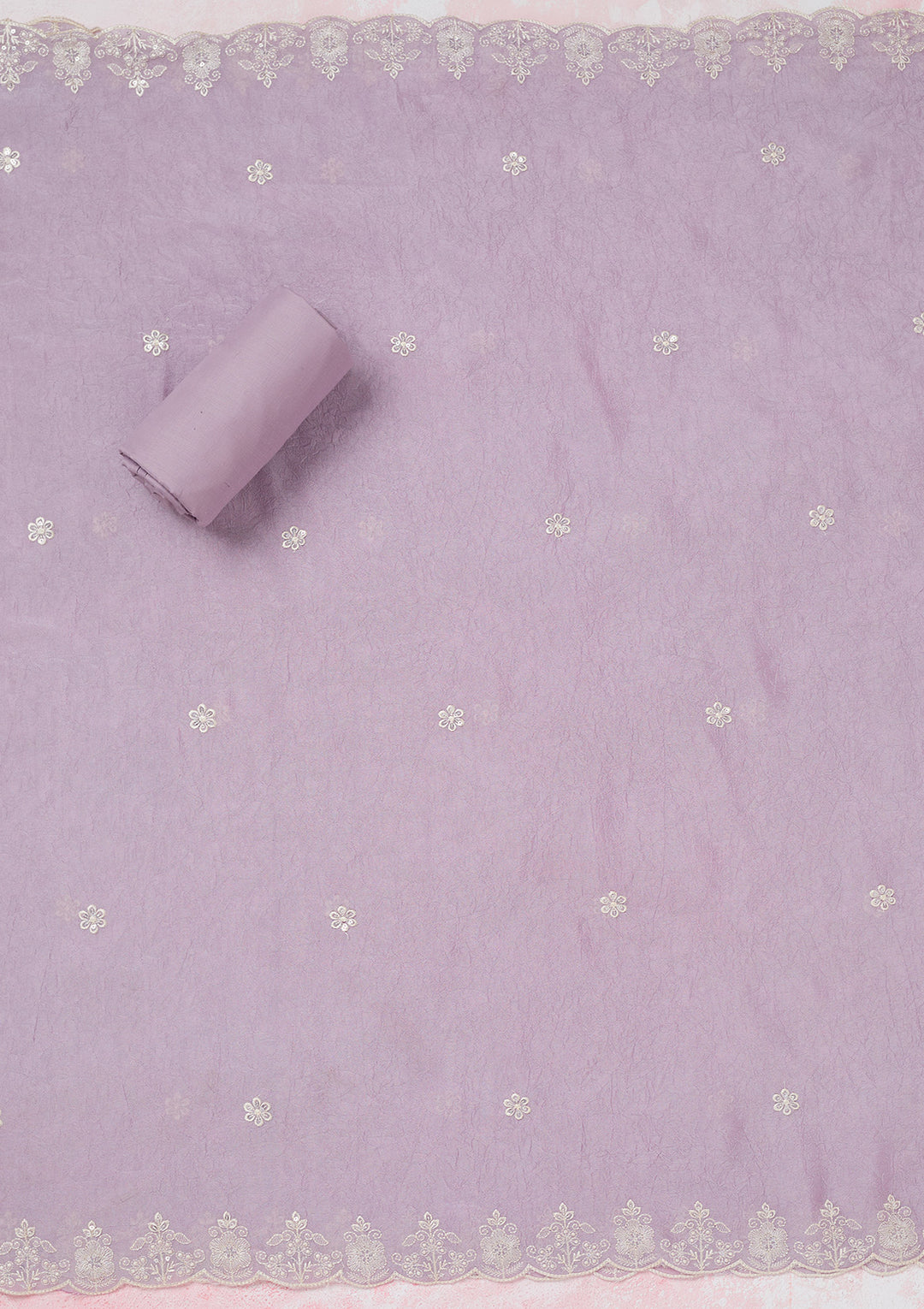 Lavender Pearlwork Soft Raw Silk Unstitched Salwar Suit