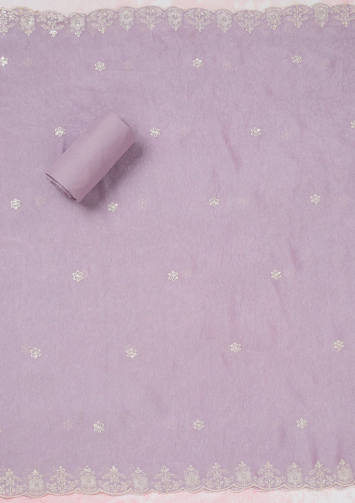 Lavender Pearlwork Soft Raw Silk Unstitched Salwar Suit