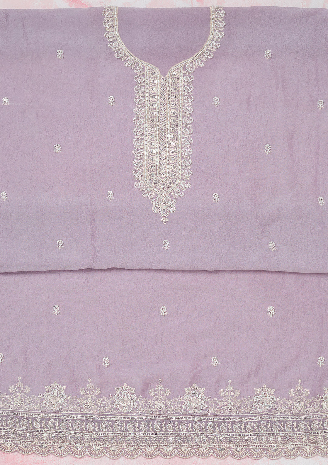 Lavender Pearlwork Soft Raw Silk Unstitched Salwar Suit