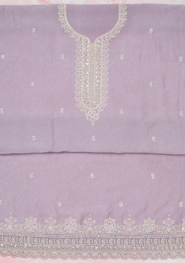 Lavender Pearlwork Soft Raw Silk Unstitched Salwar Suit