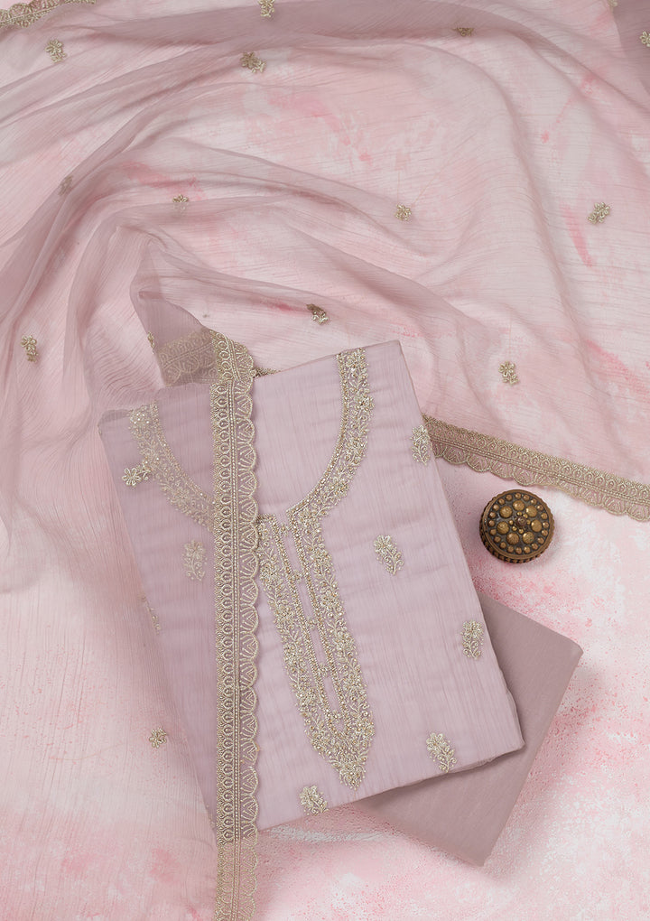 Lavender Zariwork (Gold) Chiffon Unstitched Salwar Suit