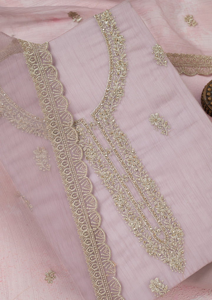 Lavender Zariwork (Gold) Chiffon Unstitched Salwar Suit