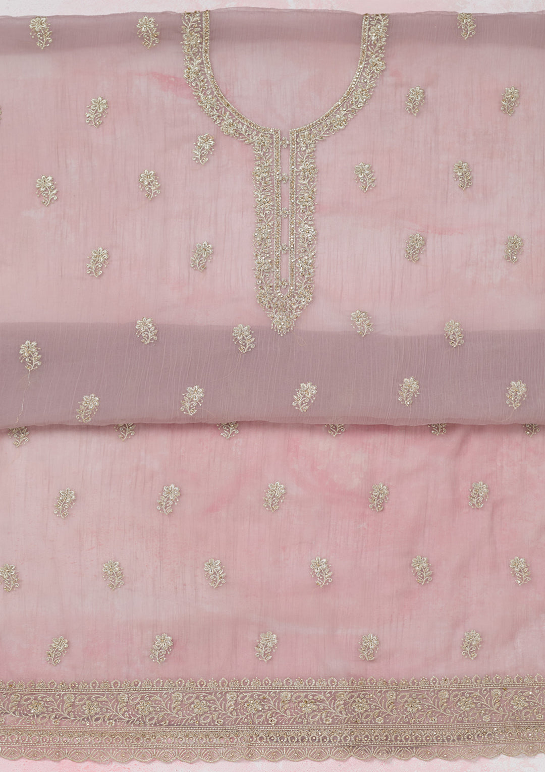 Lavender Zariwork (Gold) Chiffon Unstitched Salwar Suit