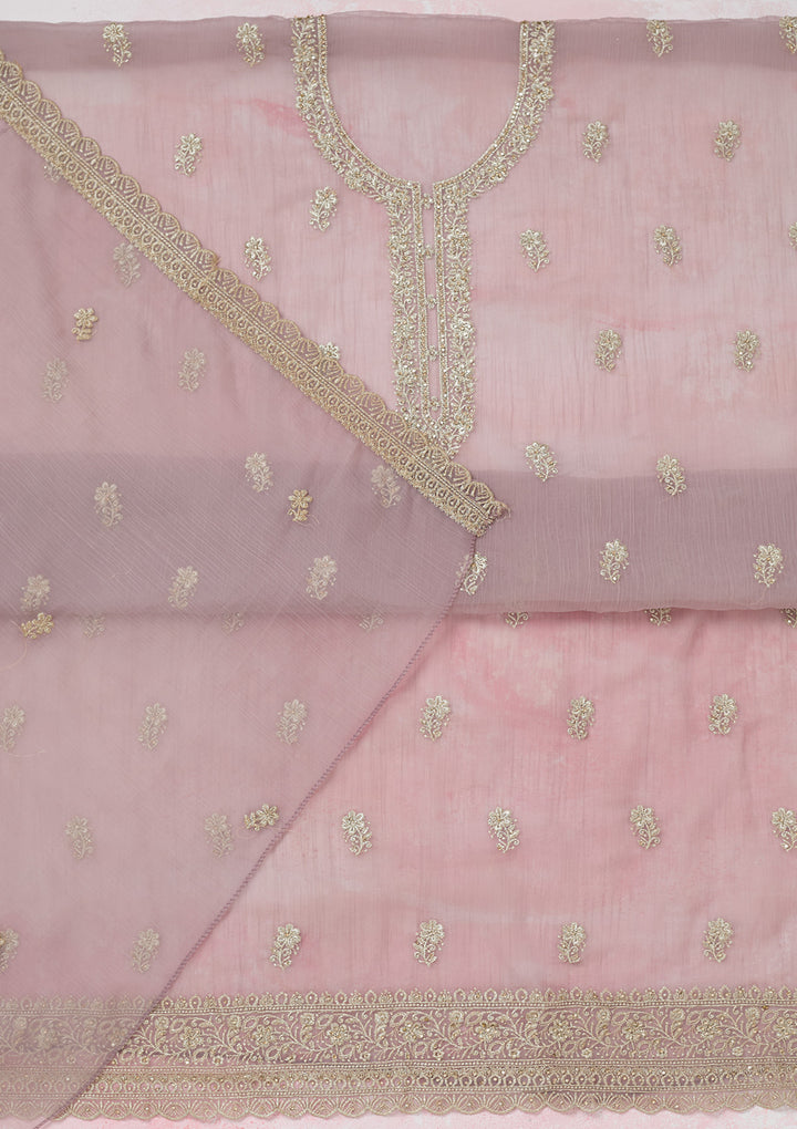 Lavender Zariwork (Gold) Chiffon Unstitched Salwar Suit