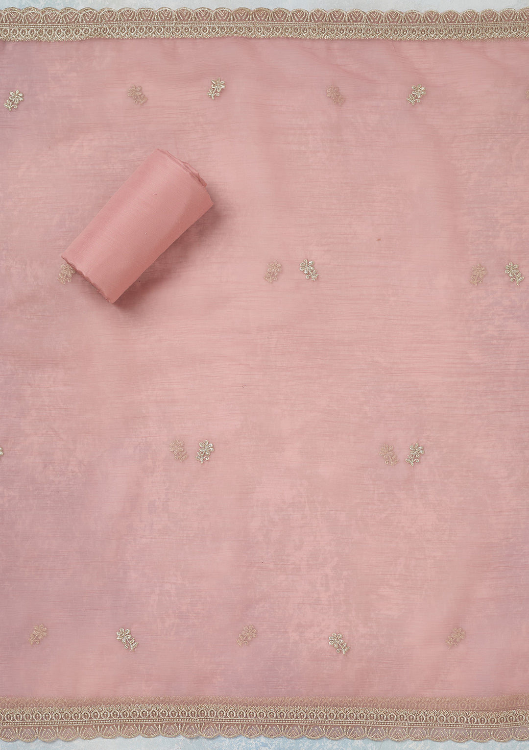 Pink Zariwork (Gold) Chiffon Unstitched Salwar Suit