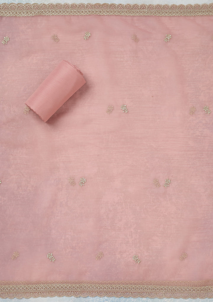 Pink Zariwork (Gold) Chiffon Unstitched Salwar Suit