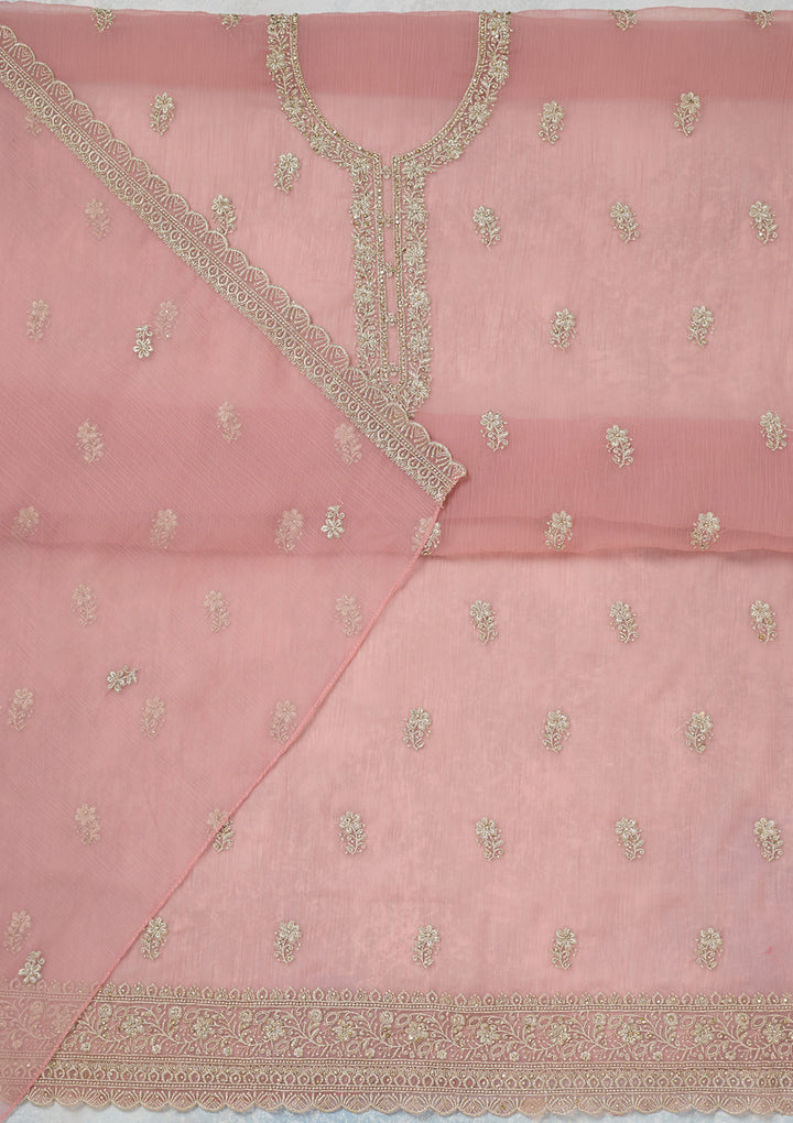 Pink Zariwork (Gold) Chiffon Unstitched Salwar Suit
