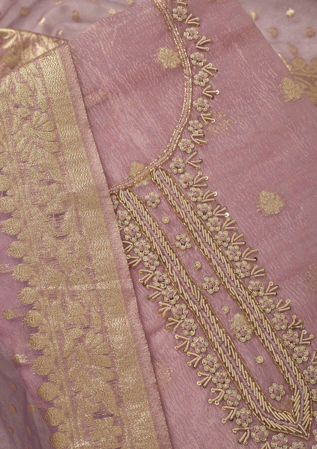 Lavender Pearlwork Tissue Unstitched Salwar Suit