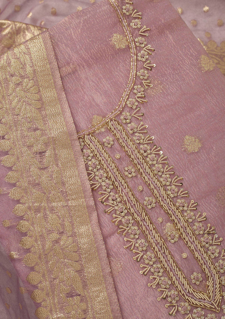 Lavender Pearlwork Tissue Unstitched Salwar Suit