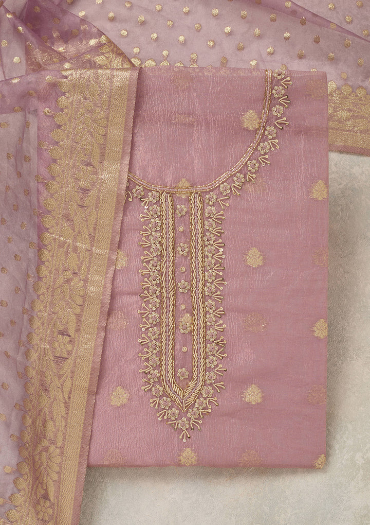 Lavender Pearlwork Tissue Unstitched Salwar Suit