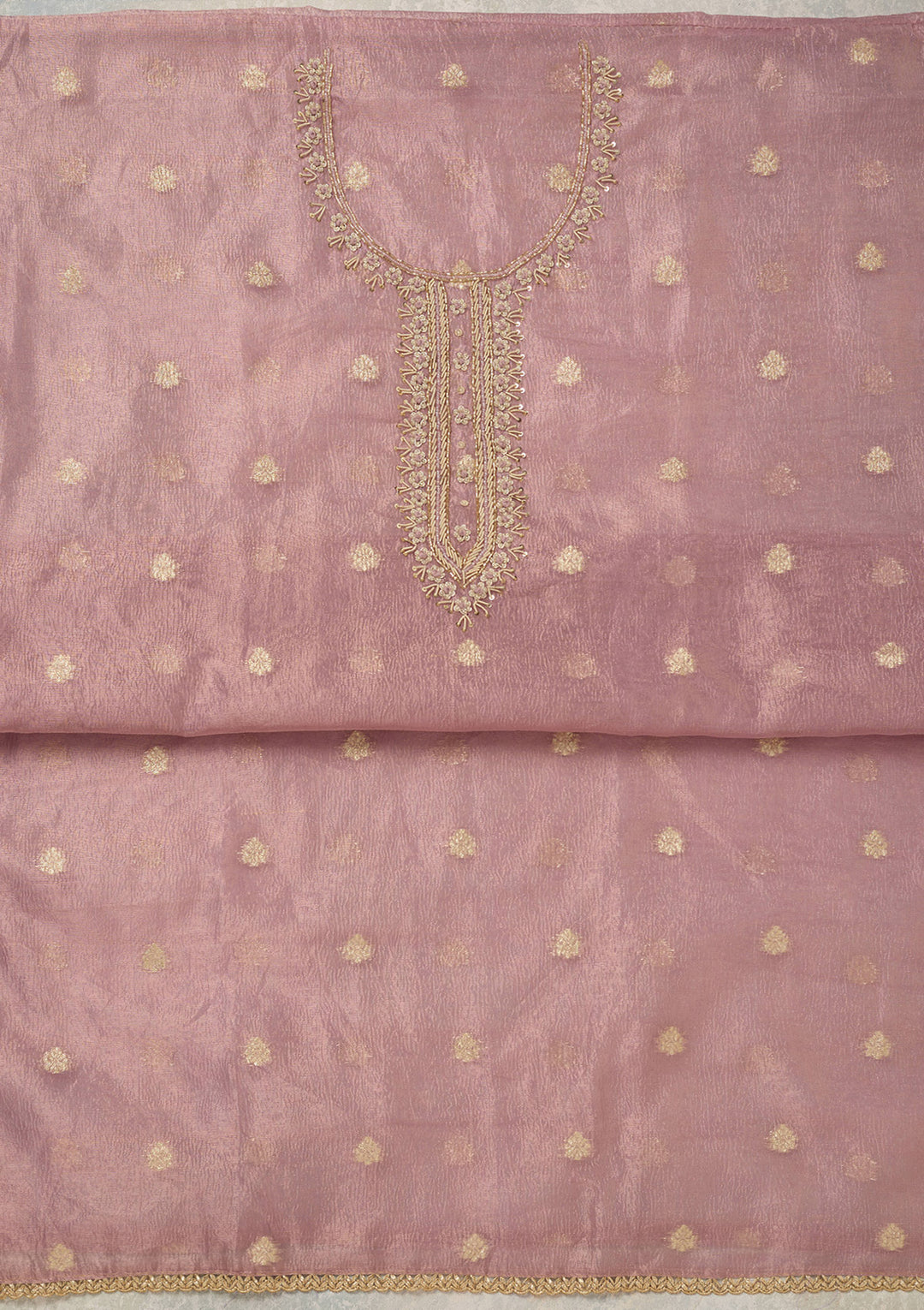Lavender Pearlwork Tissue Unstitched Salwar Suit