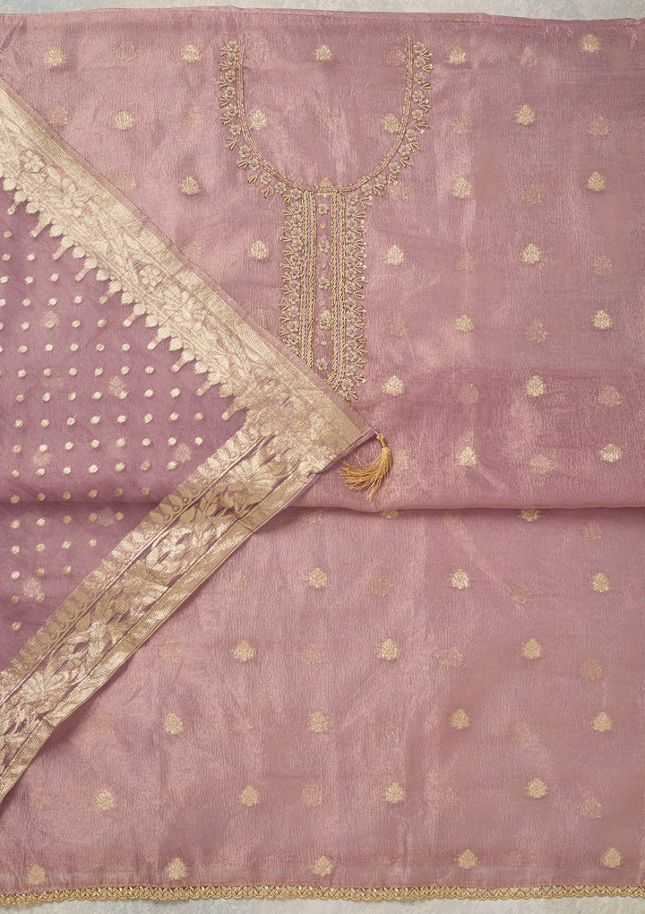 Lavender Pearlwork Tissue Unstitched Salwar Suit