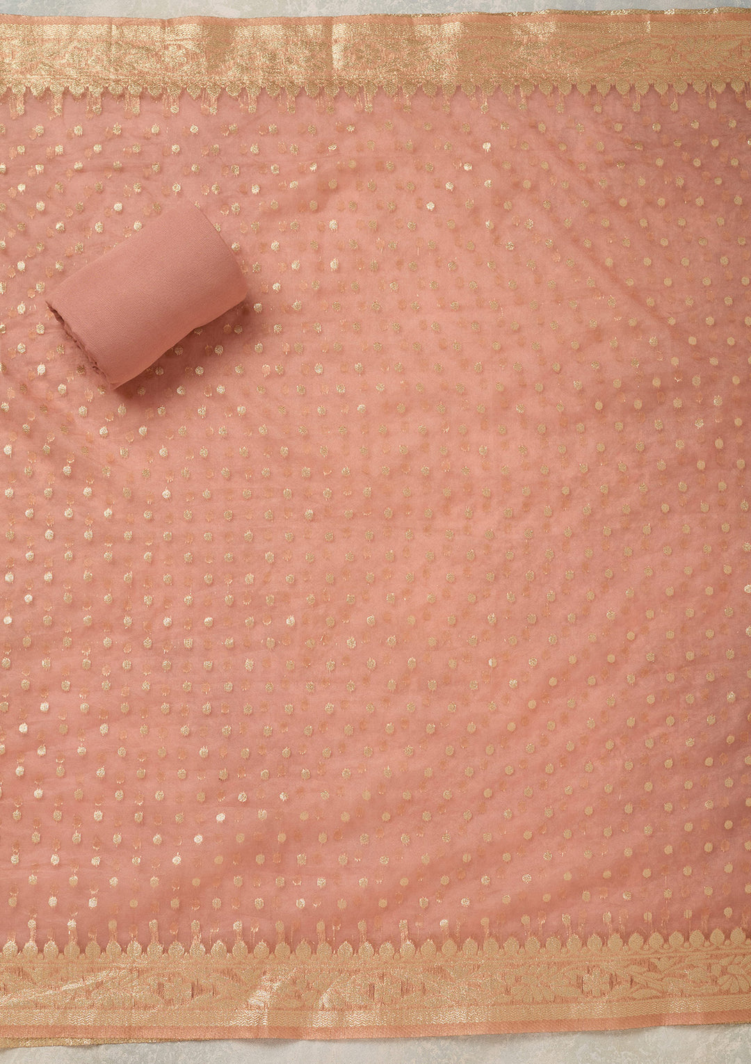 Peach Pearlwork Tissue Unstitched Salwar Suit