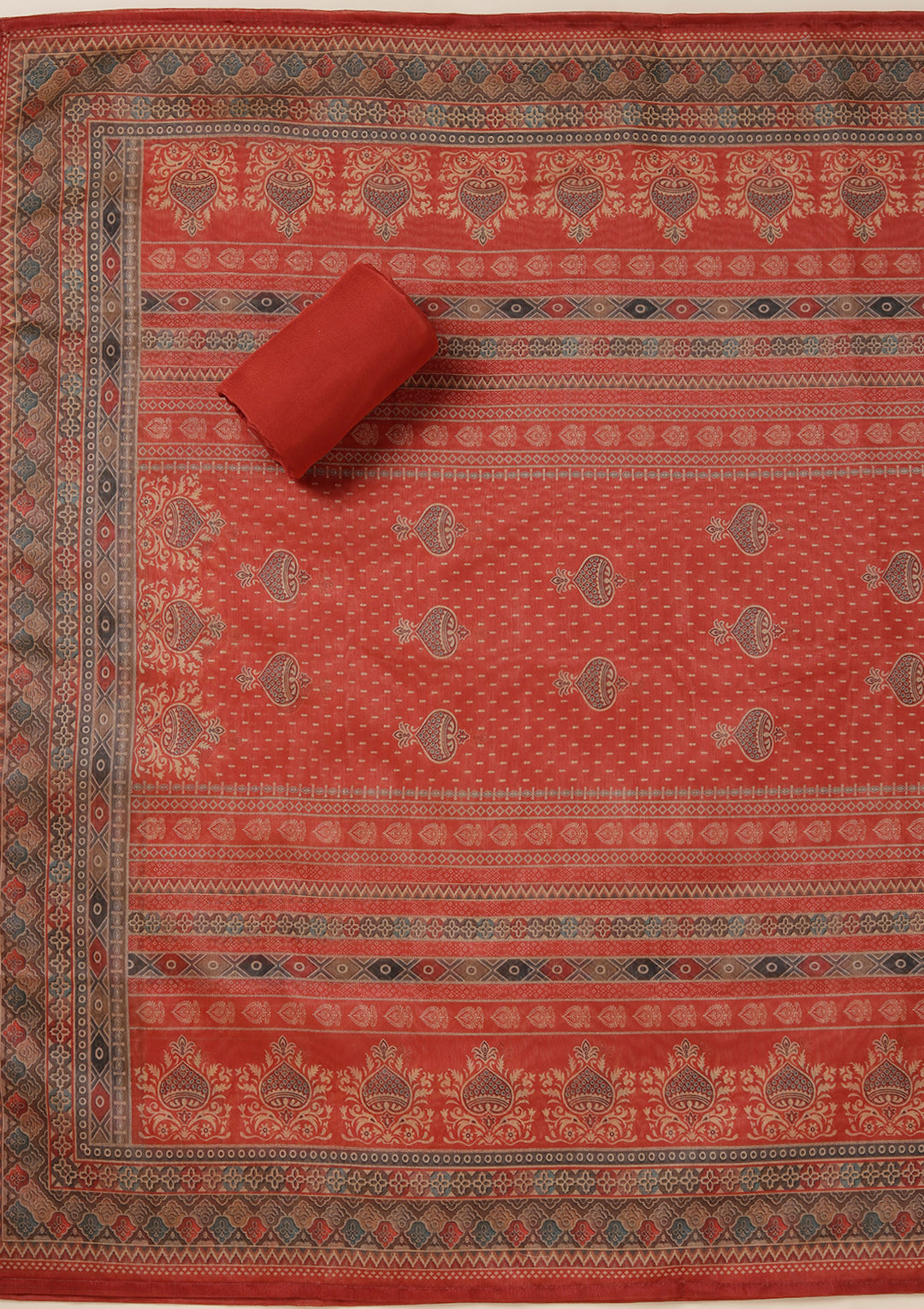 Rust Threadwork Chanderi Unstitched Salwar Suit