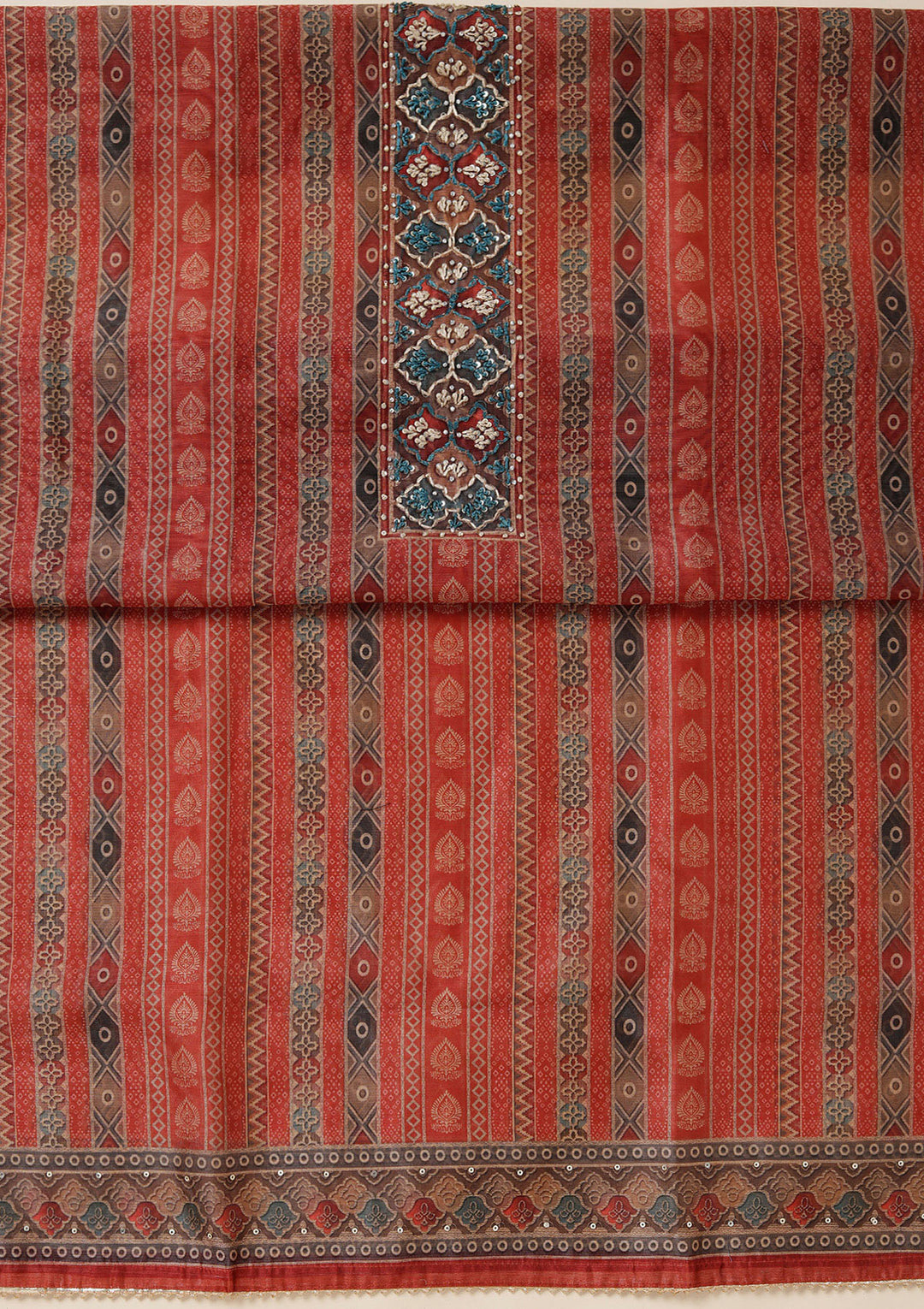 Rust Threadwork Chanderi Unstitched Salwar Suit