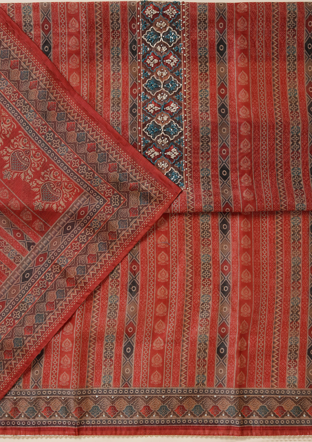 Rust Threadwork Chanderi Unstitched Salwar Suit