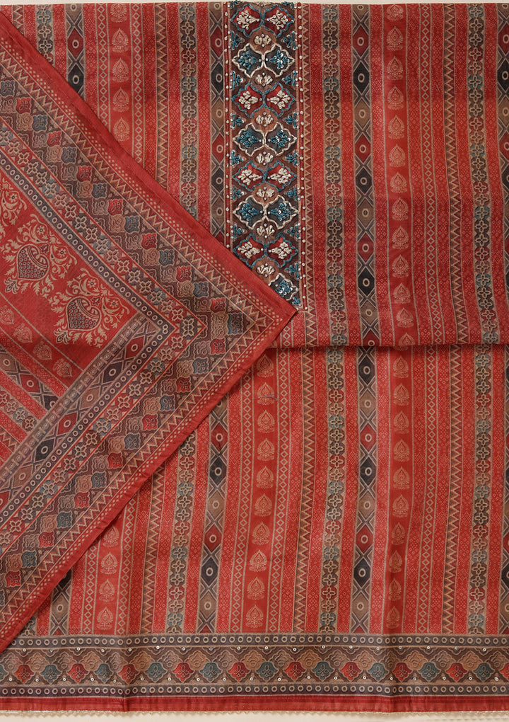 Rust Threadwork Chanderi Unstitched Salwar Suit