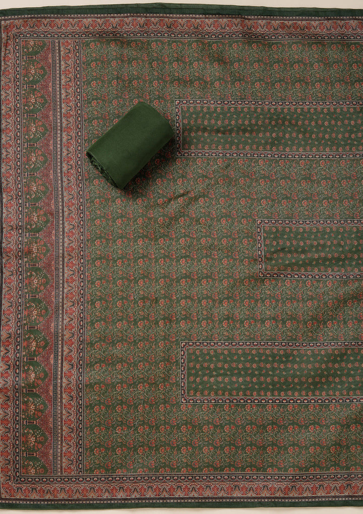 Leaf Green Threadwork Chanderi Unstitched Salwar Suit